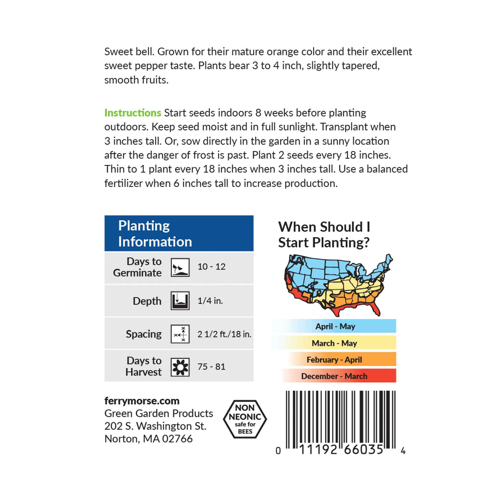Ferry-Morse pepper orange sun seed packet